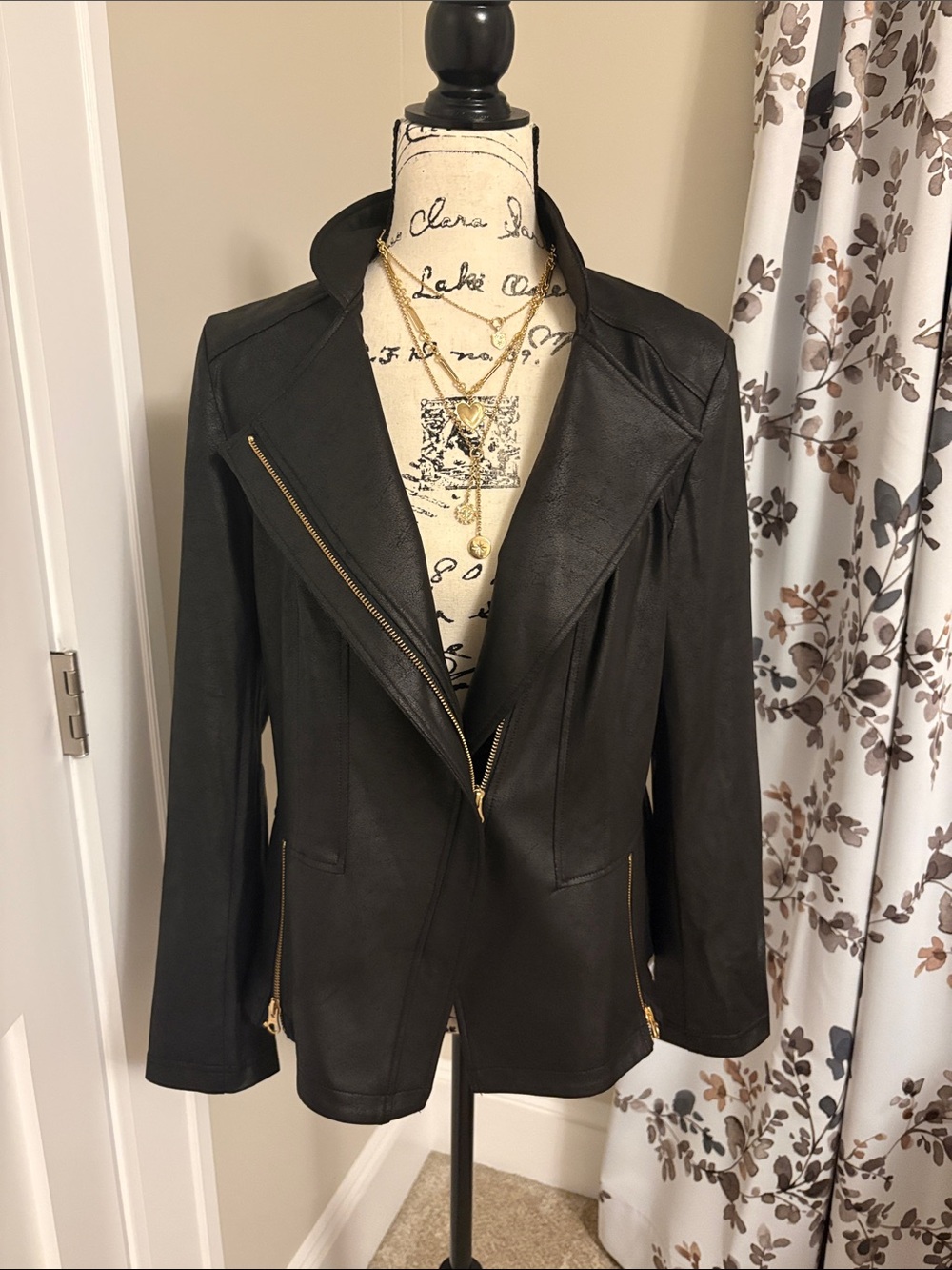 Clara Sun Woo Black “Liquid  Leather “ Jacket with Gold Hardware